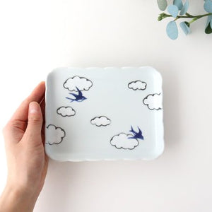 Square plate porcelain cloud swallow Arita ware