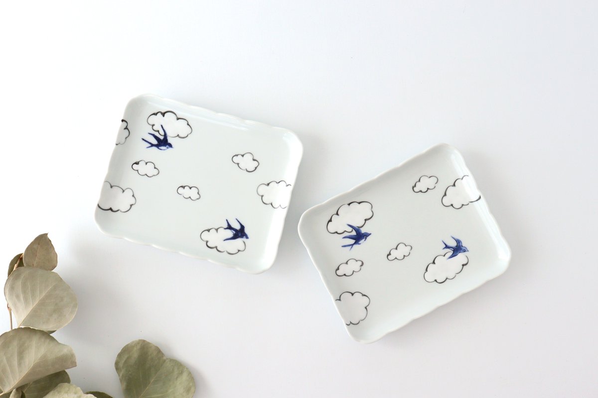 Square plate porcelain cloud swallow Arita ware