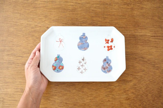 Octagonal Long Plate Imari Gourds | Sushi Plate Arita Ware