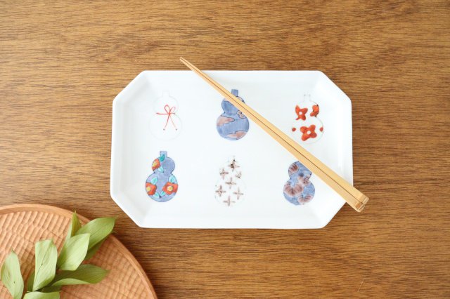 Octagonal Long Plate Imari Gourds | Sushi Plate Arita Ware