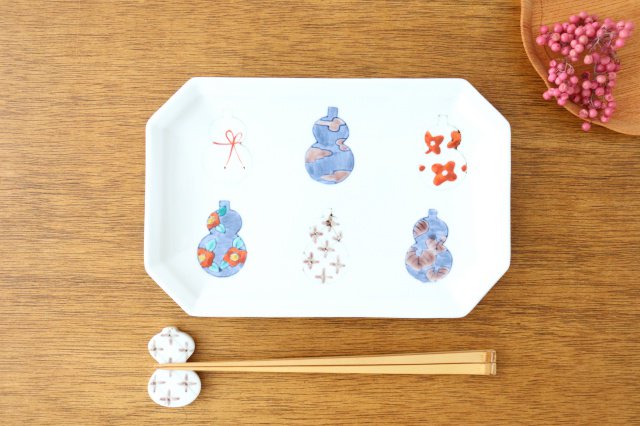 Octagonal Long Plate Imari Gourds | Sushi Plate Arita Ware