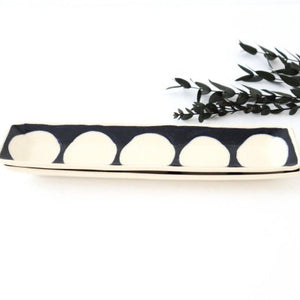 Elongated plate, dyed, round pattern, porcelain, Arita ware