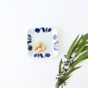 Square plate Gosuha glaze flower blue porcelain Hasami ware