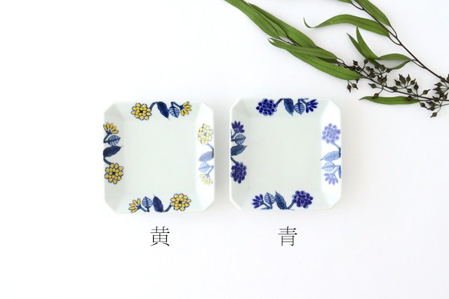 Square plate Gosuha glaze flower blue porcelain Hasami ware