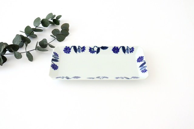 Rectangle Plate Blue Flower | Sushi Plate Hasami Ware