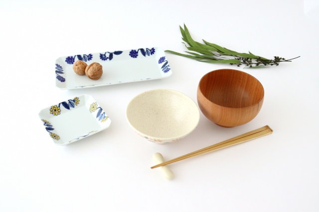 Long square plate, Gosuha glaze, flower, blue porcelain, Hasami ware