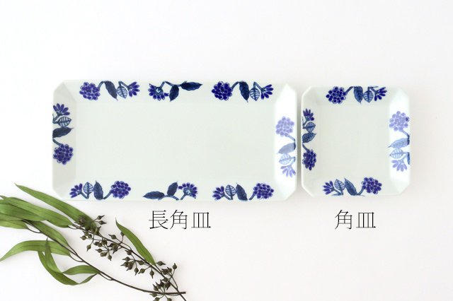 Long square plate, Gosuha glaze, flower, blue porcelain, Hasami ware