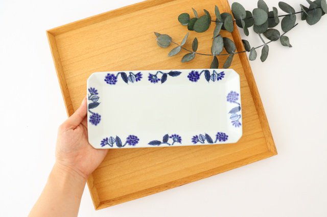 Rectangle Plate Blue Flower | Sushi Plate Hasami Ware