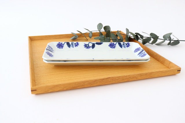 Long square plate, Gosuha glaze, flower, blue porcelain, Hasami ware