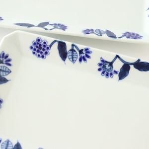 Long square plate, Gosuha glaze, flower, blue porcelain, Hasami ware