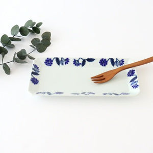 Long square plate, Gosuha glaze, flower, blue porcelain, Hasami ware