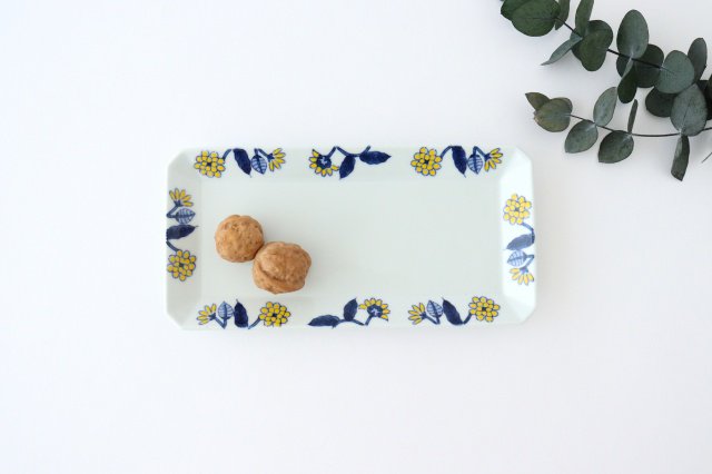 Rectangle Plate Yellow Flower | Sushi Plate Hasami Ware