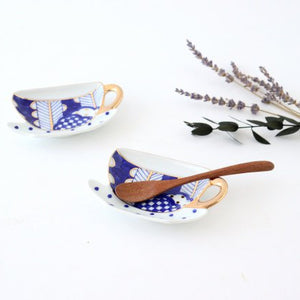 Teacup-shaped plate, arrow feather round pattern, porcelain, Arita ware