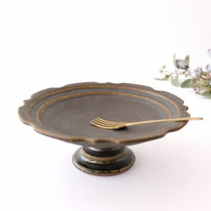 Rust glaze sculptural compote dish pottery Furuya Seisho