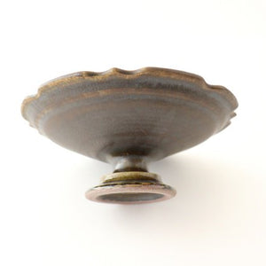 Rust glaze sculptural compote dish pottery Furuya Seisho