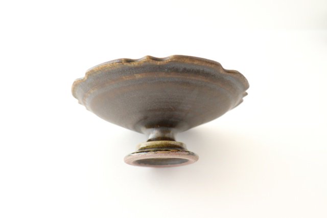 Rust glaze sculptural compote dish pottery Furuya Seisho