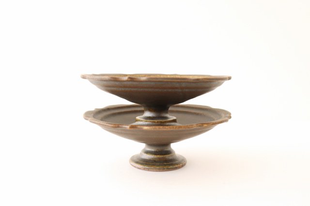 Rust glaze sculptural compote dish pottery Furuya Seisho