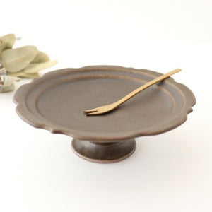 Rust glaze sculptural compote dish pottery Furuya Seisho