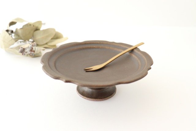 Rust glaze sculptural compote dish pottery Furuya Seisho