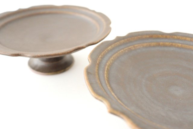 Rust glaze sculptural compote dish pottery Furuya Seisho