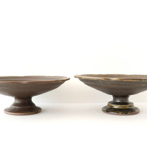 Rust glaze sculptural compote dish pottery Furuya Seisho