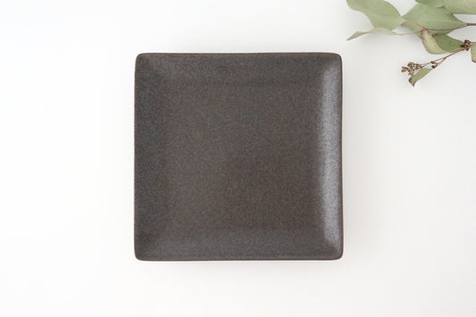 21cm/8.3in square plate black porcelain Mino ware