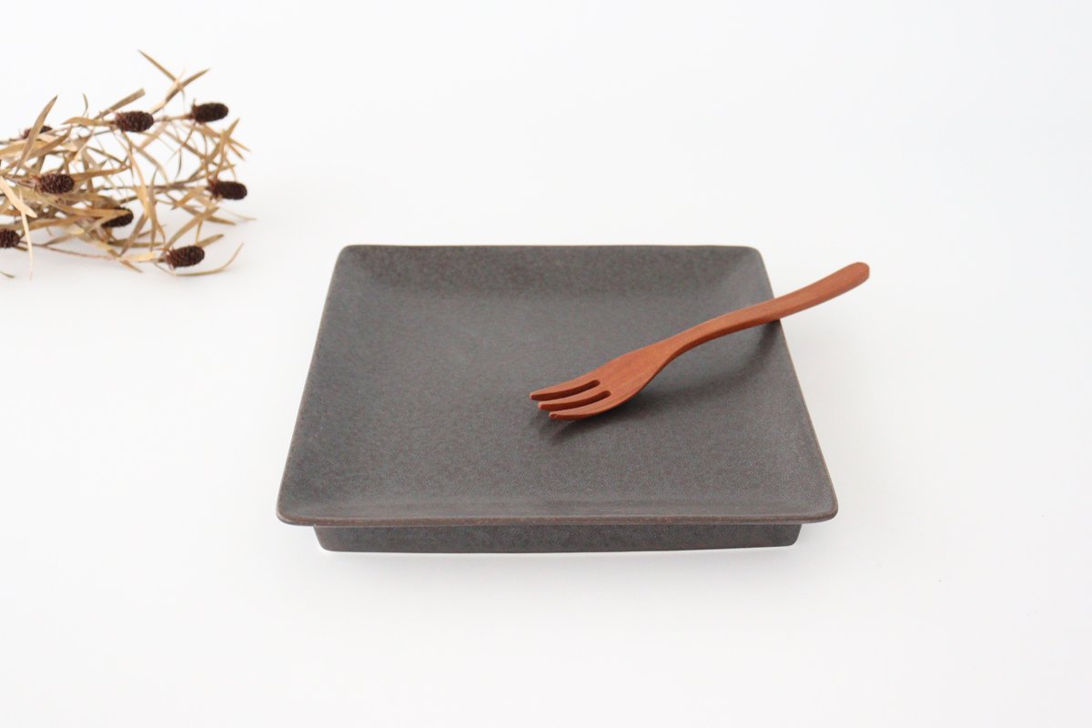 Square Plate Black 21cm/8.3in | Sushi Plate Mino Ware