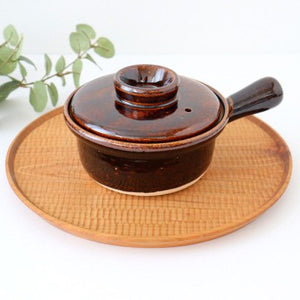 Heat-resistant one-handed porridge pot, brown, heat-resistant pottery, Iga ware