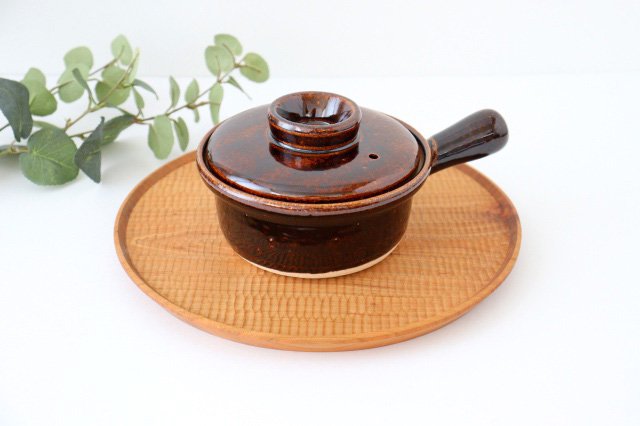 Heat-resistant one-handed porridge pot, brown, heat-resistant pottery, Iga ware