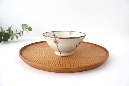 Rice bowl, red pattern, pottery, Minami kiln, Mino ware