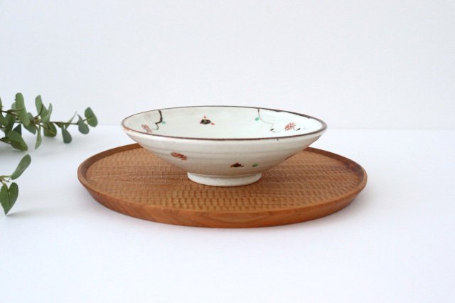 18cm/7.1in Shallow bowl, Red iron painting, small pattern Pottery, Minami kiln, Mino ware