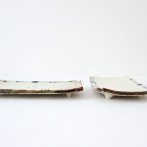Corner cut long square plate Annan pottery Minami kiln Mino ware
