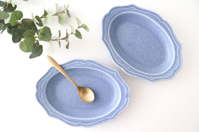Oval plate L blue porcelain Monet Mino ware
