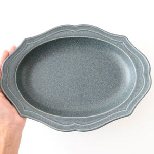Oval plate L gray porcelain Monet Mino ware