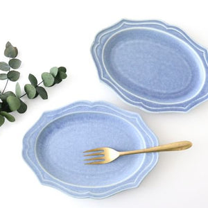 Oval plate M Blue porcelain Monet Mino ware
