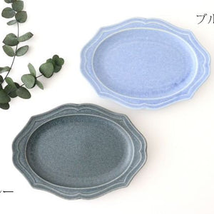 Oval plate M gray porcelain Monet Mino ware
