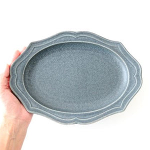 Oval plate M gray porcelain Monet Mino ware