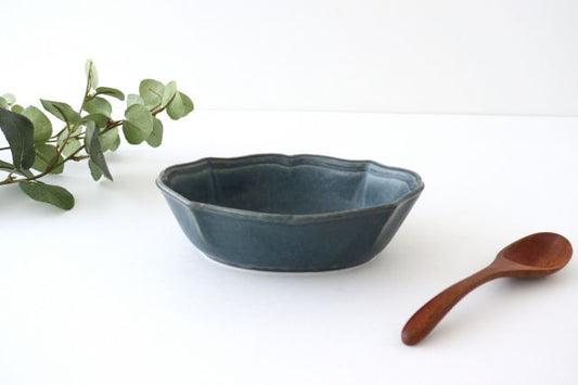Oval bowl gray porcelain Monet Mino ware