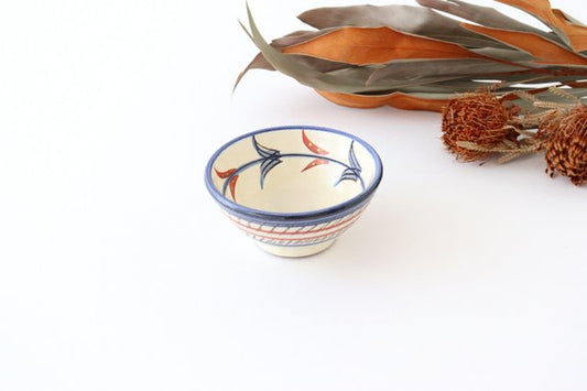 Toshin Kiln Small Bowl Red Bougainvillea Arabesque 9cm/3.5in | Kobachi Tsuboya Ware Yachimun-TOP