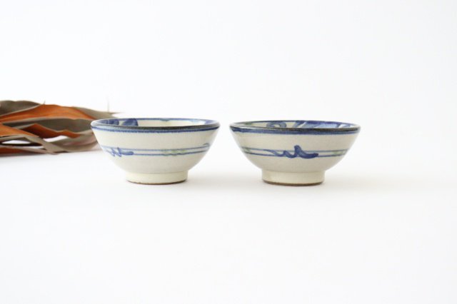 Toshin Kiln Small Bowl Blue and Green Arabesque 9cm/3.5in | Kobachi Tsuboya Ware Yachimun