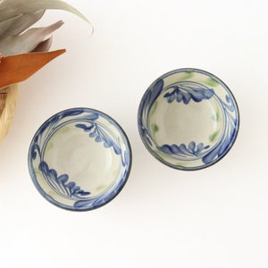 Toshin Kiln Small Bowl Blue and Green Arabesque 9cm/3.5in | Kobachi Tsuboya Ware Yachimun