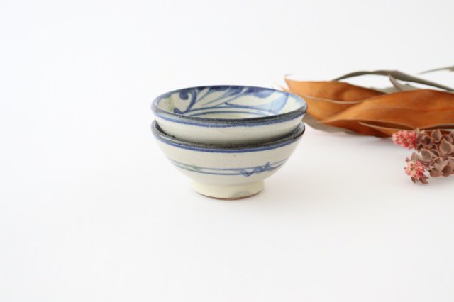 Toshin Kiln Small Bowl Blue and Green Arabesque 9cm/3.5in | Kobachi Tsuboya Ware Yachimun