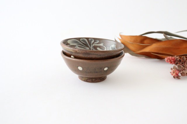 Toshin Kiln Small Bowl Slip-trailing 9cm/3.5in | Kobachi Tsuboya Ware Yachimun