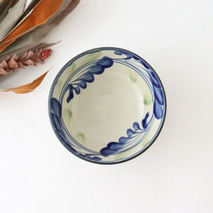 Toshin Kiln Round Bowl Blue and Green Arabesque 15cm/5.9in | Tsuboya Ware Yachimun