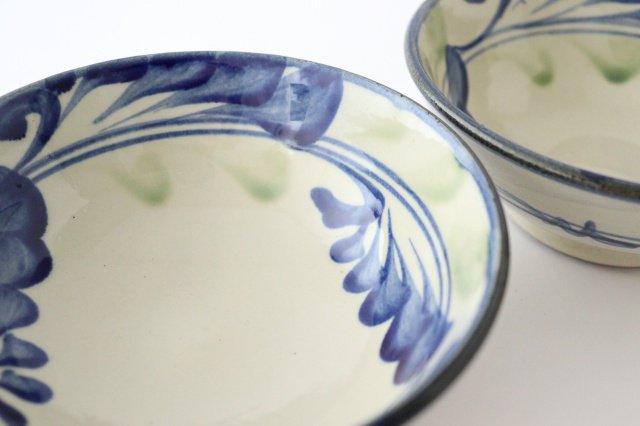 Toshin Kiln Round Bowl Blue and Green Arabesque 15cm/5.9in | Tsuboya Ware Yachimun