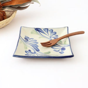 Toshin Kiln Square Plate Arabesque Blue | Sushi Plae Tsuboya Ware Yachimun