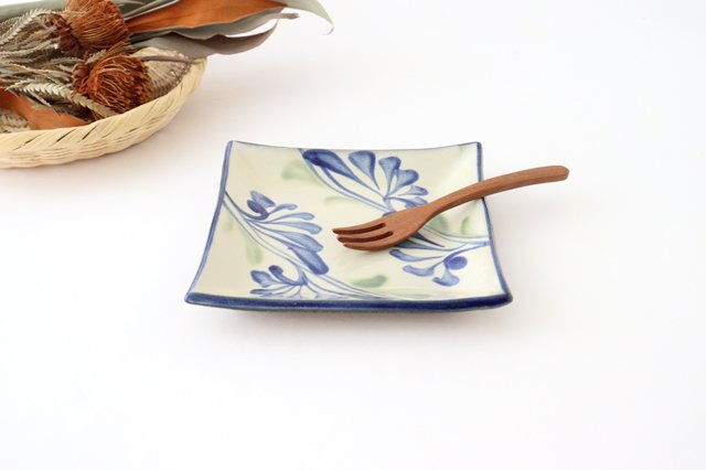 Toshin Kiln Square Plate Arabesque Blue | Sushi Plae Tsuboya Ware Yachimun