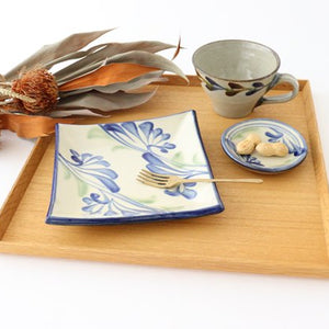 Toshin Kiln Square Plate Arabesque Blue | Sushi Plae Tsuboya Ware Yachimun