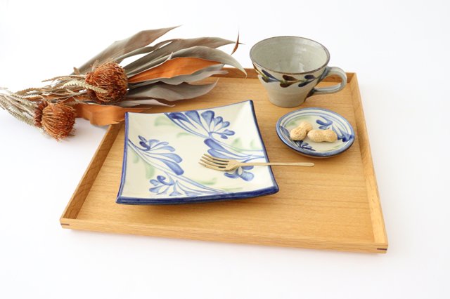 Toshin Kiln Square Plate Arabesque Blue | Sushi Plae Tsuboya Ware Yachimun