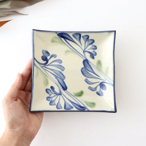 Toshin Kiln Square Plate Arabesque Blue | Sushi Plae Tsuboya Ware Yachimun